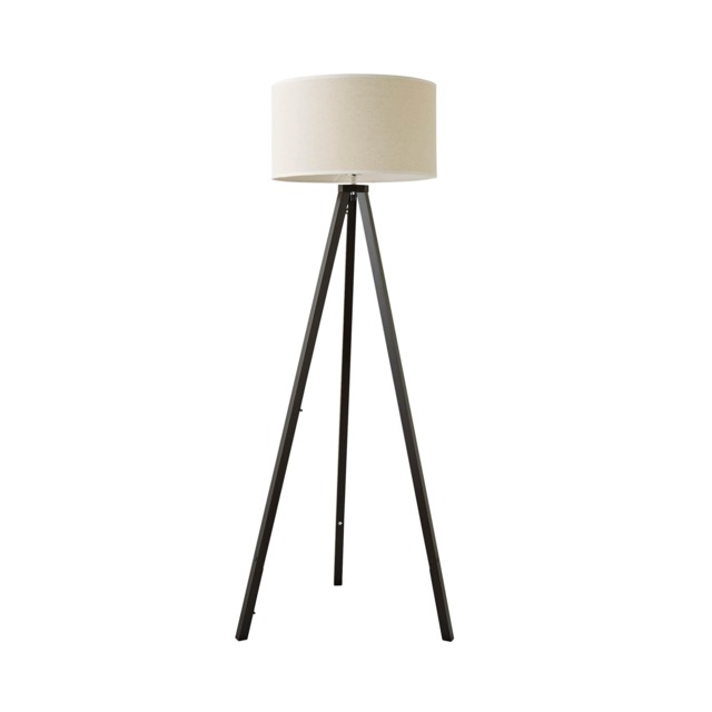 ValueLights Barbro Black Tripod Floor Lamp White Trim Shade Black White