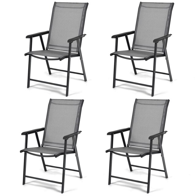 COSTWAY Set of 4 Folding Chairs Metal Garden Chairs-Grey Grey