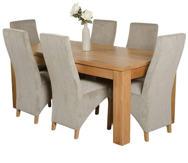 Dakota 182 x 92cm Oak Large Dining Table and 6 Lola Fabric Chairs Grey Grey
