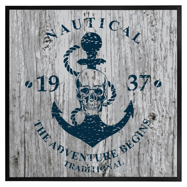 Anchor print on wood (Picture Frame) Black XL