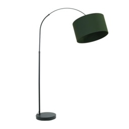 ValueLights Louis Black Arched Curved Floor Lamp Forest Green Shade and Bulb