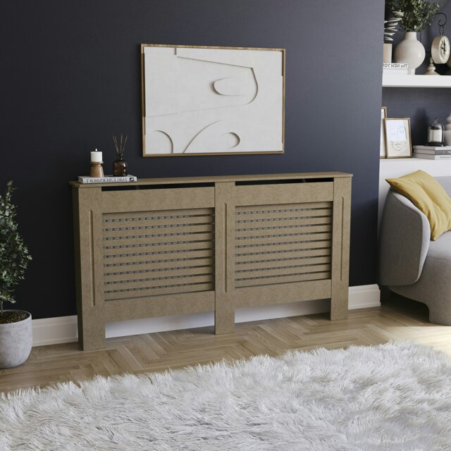 Vida Designs Milton Radiator Cover MDF Slatted Cabinet, Unfinished, 152cm
