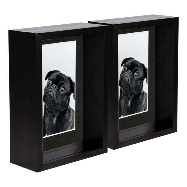 "Nicola Spring 5 x 7"" Deep Photo Frames - Black/Black Mount - 3D Deep Box Picture Frame Display Case (20 x 15cm) x2"