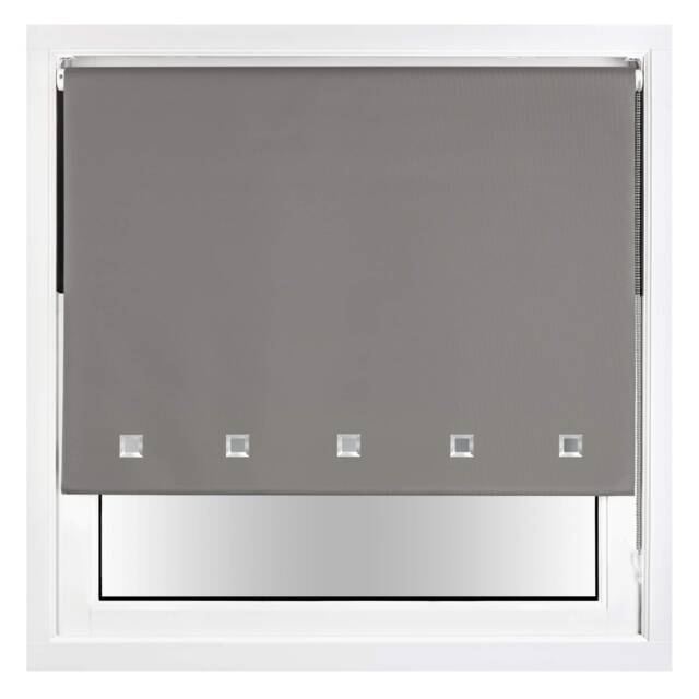 FURNISHED Blackout Roller Blind with Square Eyelets and Metal Fittings Easy Fit Window Shade Grey Dark Grey (W) 185cm x (L) 165cm
