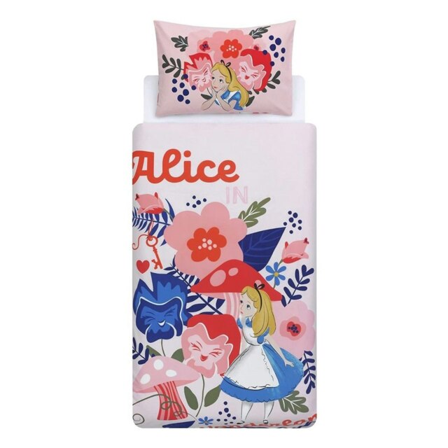 Alice In Wonderland Duvet Cover Set - Pink/White/Blue - Single Pink Single
