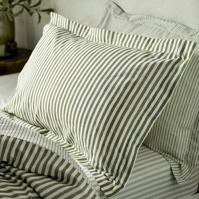 Yard Hebden Mélange Stripe Olive Pillowcase Pair Green One Size 2