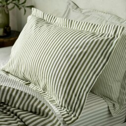 Yard Hebden Mélange Stripe Olive Pillowcase Pair Green One Size 2