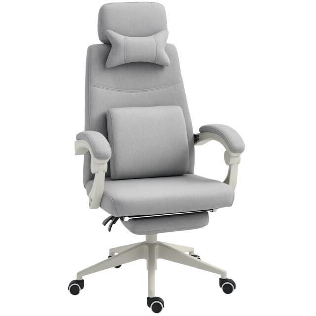 Vinsetto Office Chair, Ergonomic Desk Chair, High Back Fabric Work Chair with 160 Reclining Backrest, Retractable Footrest, Neck and Lumbar Pillow for Home and Study, Grey