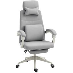 Vinsetto Office Chair, Ergonomic Desk Chair, High Back Fabric Work Chair with 160 Reclining Backrest, Retractable Footrest, Neck and Lumbar Pillow for Home and Study, Grey