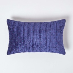 Homescapes Navy Blue Crushed Velvet Rectangular Cushion Cover - 30 x 50 cm Blue Navy Blue 1