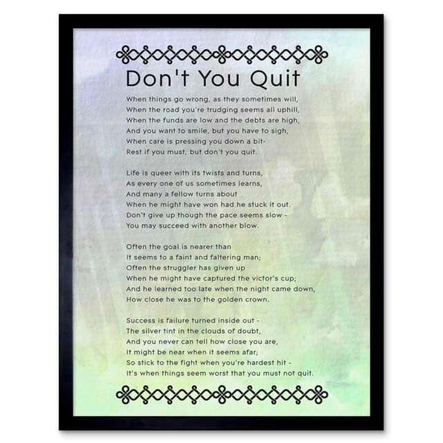 "Don't You Quit Poem Motivation Quote 12x16"" Framed Wall Art Print"