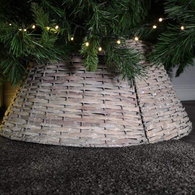 28/57cm Everlands KD Willow Christmas Tree Skirt Wicker Rattan - Small Grey Wash