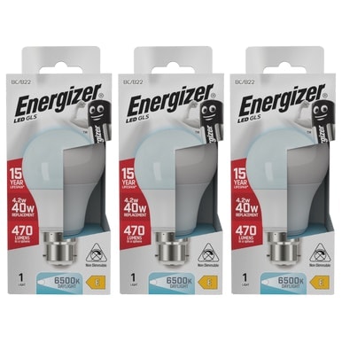 Energizer LED GLS B22 470lm 4.2W 6500K (Daylight) Light Bulb - Pack of 3