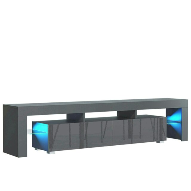 TV Unit 200cm Grey Gloss Doors Grey Matt Frame Modern Media Cabinet Grey One Size 1