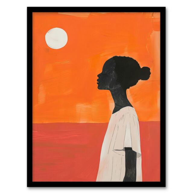 Desert Sunset African Bold Ochre Africa Home Decor Black Framed Wall Art Print A4