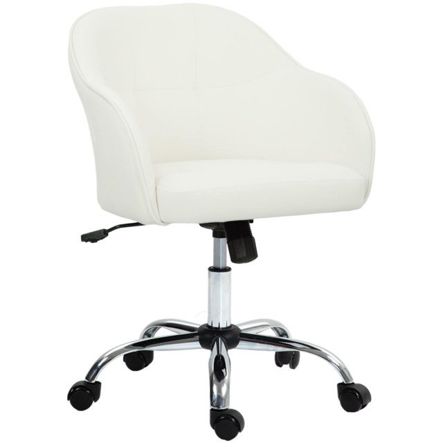 HOMCOM Vanity Chair for Desk, with Height Adjustable, Wheels, Cream Cream