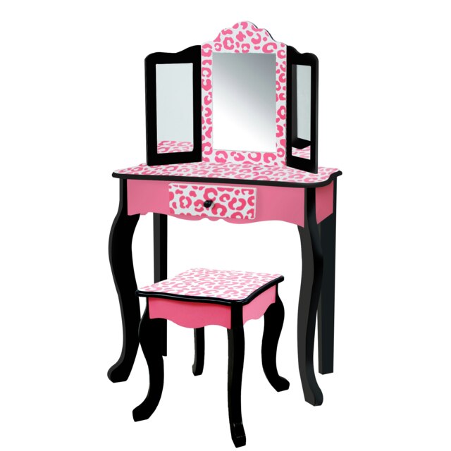 Teamson Kids Gisele Leopard Print Vanity Playset, Pink/Black