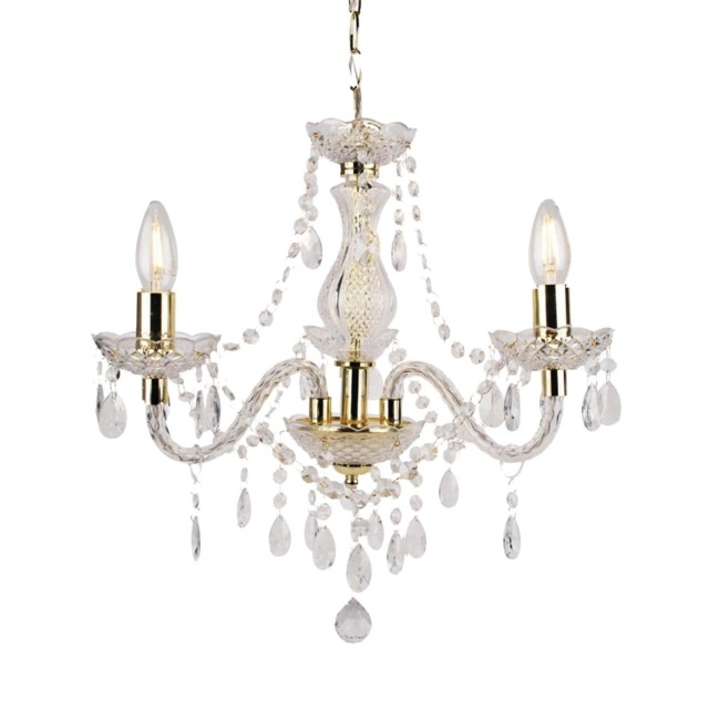 Clear and Gold Marie Therese Style 3 x 40W Chandelier Clear Gold 1