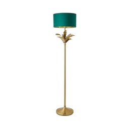 ValueLights Christina Gold Palm Leaf Floor Lamp Green Velvet Gold Shade Bulb