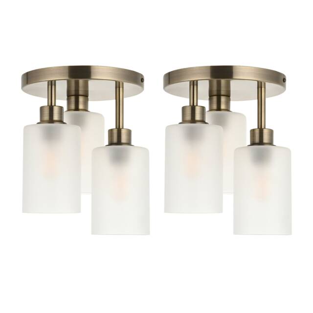 Set of 2 Panton - Antique Brass Flush Ceiling Lights with Glass Shades