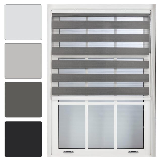 Day and Night Zebra Roller Blind 140cm Wide x 210cm Long Grey Dark Grey