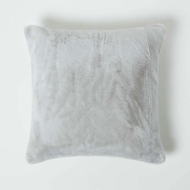 Homescapes Soft Touch Faux Fur Grey Filled Cushion - 46 x 46 cm Grey Grey 1