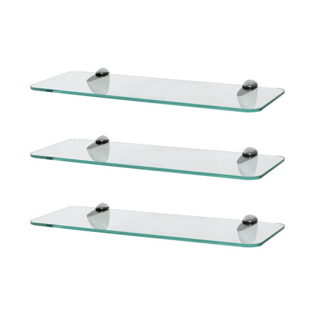 Harbour Housewares Rounded Floating Glass Shelf - 40cm - Metallic Brackets - Bathroom Shower Storage Vanity Display Unit Shelf Silver Chrome 3