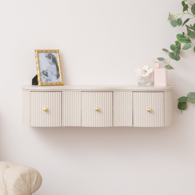 3 Drawer Reeded Wall Mounted Floating Console & Dressing Table - Willow Taupe-Grey Range
