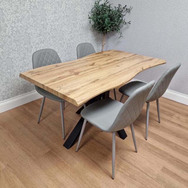 Modern Dining Table with 4 Grey Gem pattern Faux Leather Chairs
