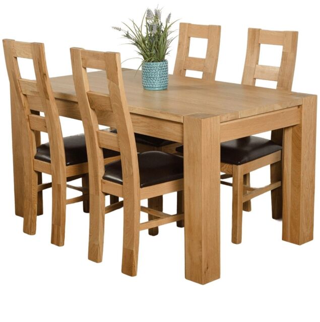 Kuba 150 x 85 cm Chunky Medium Oak Dining Table and 4 Yale Chairs Brown Brown
