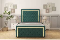 "Sloomy Sofia Gold Emerald Plush Bed Frame With 50"" Upholstered Headboard 3' Single"