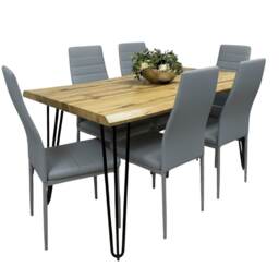 Dining Table Set and 6 Grey Faux Leather Chairs Kitchen Dining Furniture