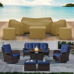Covers&All Patio Furniture Cover Set, 6-Piece Water-Resistant, UV & Fade-Resistant Outdoor, 1 sofa cover, 75 in W x 35 in D x 35 in H, Beige