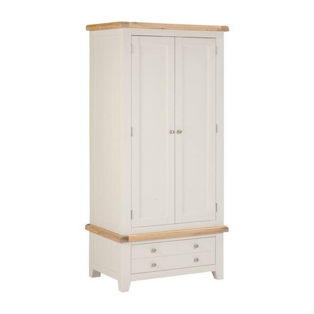 Windsor 2 Door 1 Drawer Wardrobe - L56 x W90 x H190 cm - Ivory - Oak