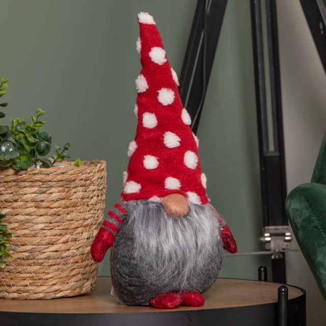 32cm Festive Christmas Red & Grey Bearded Gonk with White Polka Dot Hat