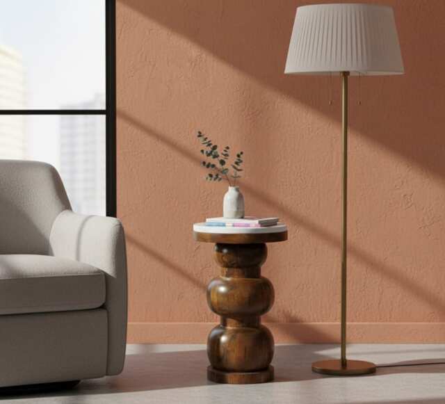 Artisan Furniture Solid Wood Marble Top Bulla Side Table, Brown
