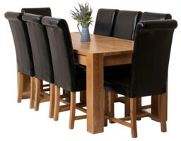 Kuba 180 x 90 cm Chunky Oak Dining Table and 8 Washington Leather Chairs Black Black