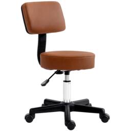 HOMCOM Beautician's Swivel Salon Chair with Padded Seat Back 5 Wheels Adjustable Height Salon Hairdressers Tattoo Spa Rolling Cushion Professional 48cm Brown