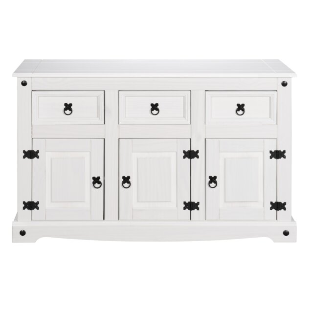 Corona Sideboard All White Country 3 Door 3 Drawer Soild Mexican Pine Wood