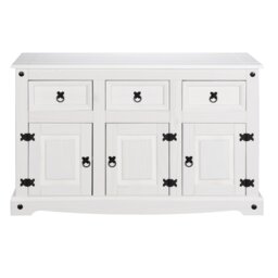 Corona Sideboard All White Country 3 Door 3 Drawer Soild Mexican Pine Wood