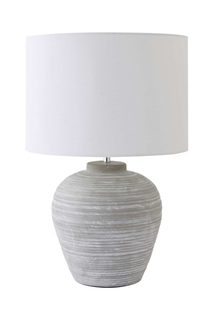 ValueLights Reid Linen Shade Stone Grey Ribbed Ceramic Large Table Lamp