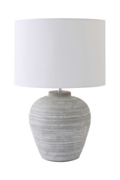 ValueLights Reid Linen Shade Stone Grey Ribbed Ceramic Large Table Lamp