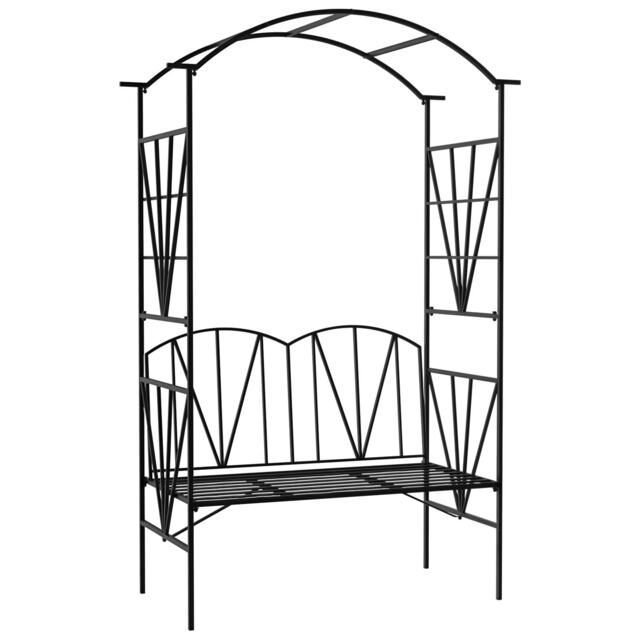Outsunny Garden Bench, Metal Garden Loveseat with Arch for Climbing Plants Black Black