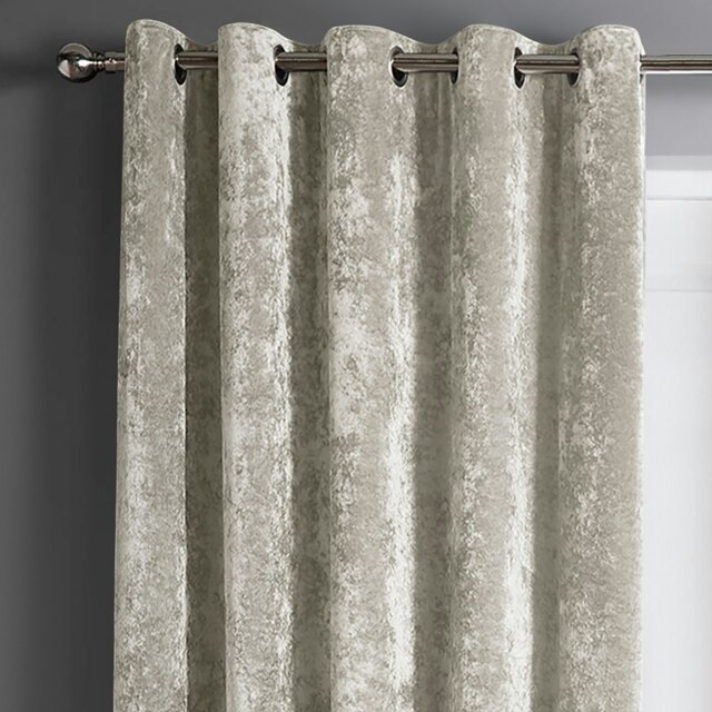 Intimates Crushed Velvet Ready Made Eyelet Curtains - 117cm x 137cm Cream Natural