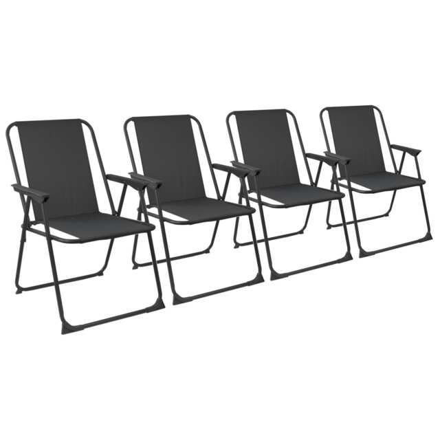 Harbour Housewares 4x Folding Metal Beach Chairs - Black - Folding Chair Camping Chair Outdoor Chair Beach Chair Deck Chair Black
