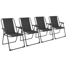 Harbour Housewares 4x Folding Metal Beach Chairs - Black - Folding Chair Camping Chair Outdoor Chair Beach Chair Deck Chair Black