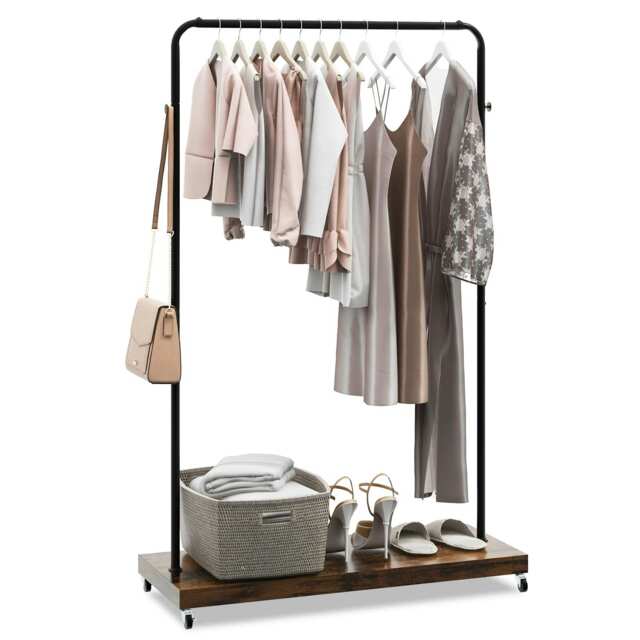 COSTWAY Clothes Rack Industrial Rolling Garment Rack Brown Brown One Size