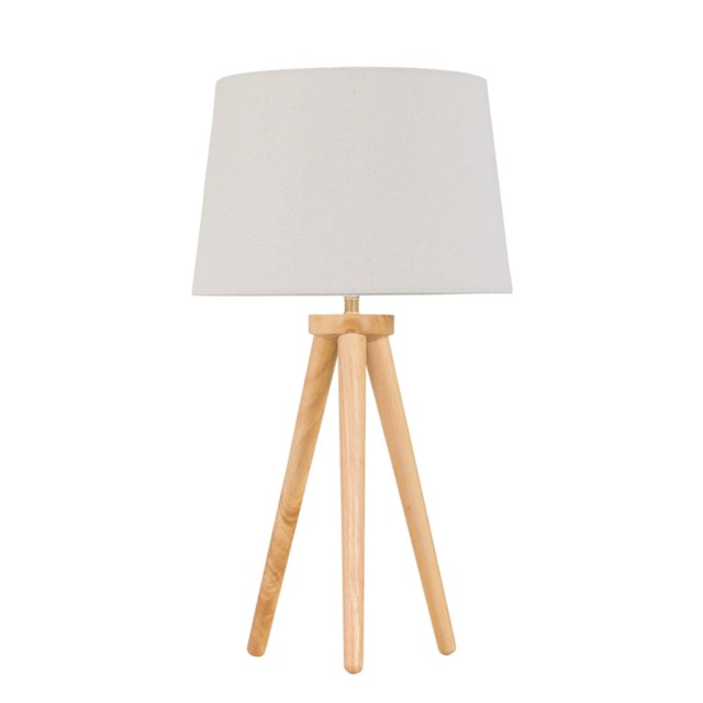 Voyage - Light Oak Table Lamp or Bedside Light with Linen Shade Brown Brown Large 1