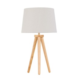 Voyage - Light Oak Table Lamp or Bedside Light with Linen Shade Brown Brown Large 1