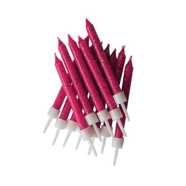 Anniversary House Glitter Candles Fuchsia with Holders Pack of 12